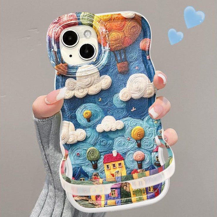 Q109 - Colorful Oil Painting Town Phone Case With Rotating Stand
