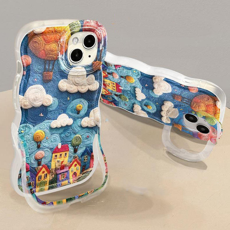 Q109 - Colorful Oil Painting Town Phone Case With Rotating Stand