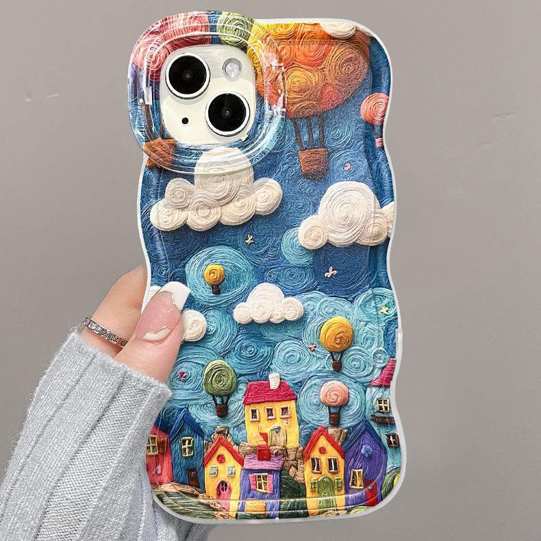 Q109 - Colorful Oil Painting Town Phone Case With Rotating Stand
