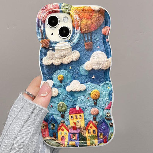 Q109 - Colorful Oil Painting Town Phone Case With Rotating Stand