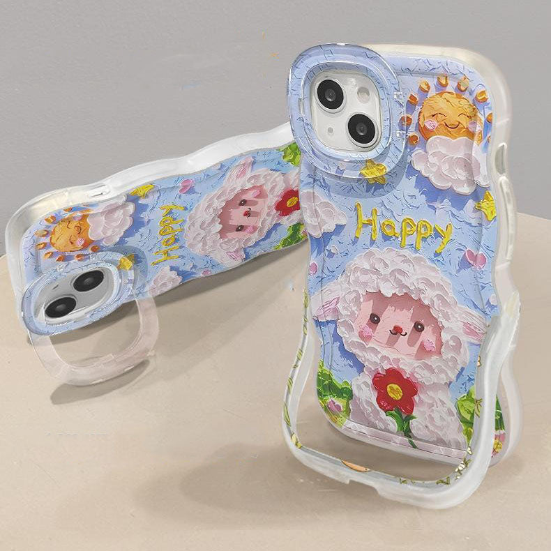 Q111 - Cute Sheep Oil Painting Phone Case With Rotating Stand