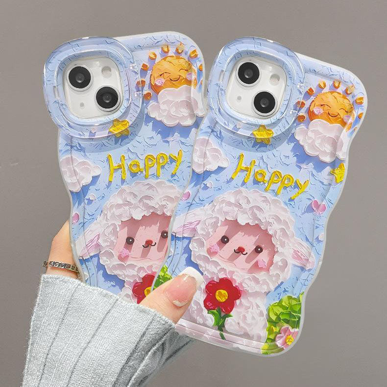 Q111 - Cute Sheep Oil Painting Phone Case With Rotating Stand