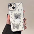 S109 - Shockproof Clear Phone Case – 3D Butterfly & Crystal Decor with Glitter Accents, Anti-Fingerprint & Drop Protection
