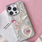 S105 - Romantic Epoxy Resin Phone Case with 3D Hearts & Butterflies – Cute Girly Style Soft TPU Bumper, Sparkle Finish