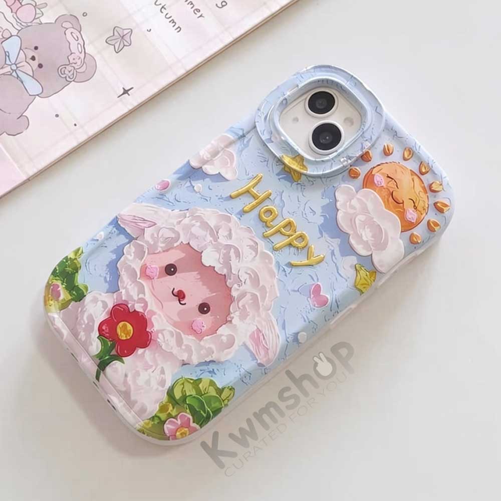Q111 - Cute Sheep Oil Painting Phone Case With Rotating Stand