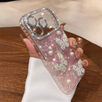 Rhinestone Glitter Lens Shell Pattern Phone Case for iPhone 17 Air 16 15 14 13 12 Pro Max Pearl Butterfly Diamond Camera Cover - Q017