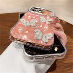 Rhinestone Glitter Lens Shell Pattern Phone Case for iPhone 17 Air 16 15 14 13 12 Pro Max Pearl Butterfly Diamond Camera Cover - Q017