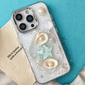 S108 - Trendy Girly Phone Case with 3D Seashells, Starfish & Pearls – Soft Silicone Cover, Anti-Fingerprint & Drop Protection, Handmade Detailing - KwmSHOP