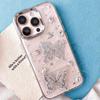S109 - Shockproof Clear Phone Case – 3D Butterfly & Crystal Decor with Glitter Accents, Anti-Fingerprint & Drop Protection