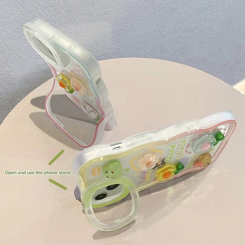 Q114-B - Cute 3D Frog Flower Phone Case With Rotating Stand