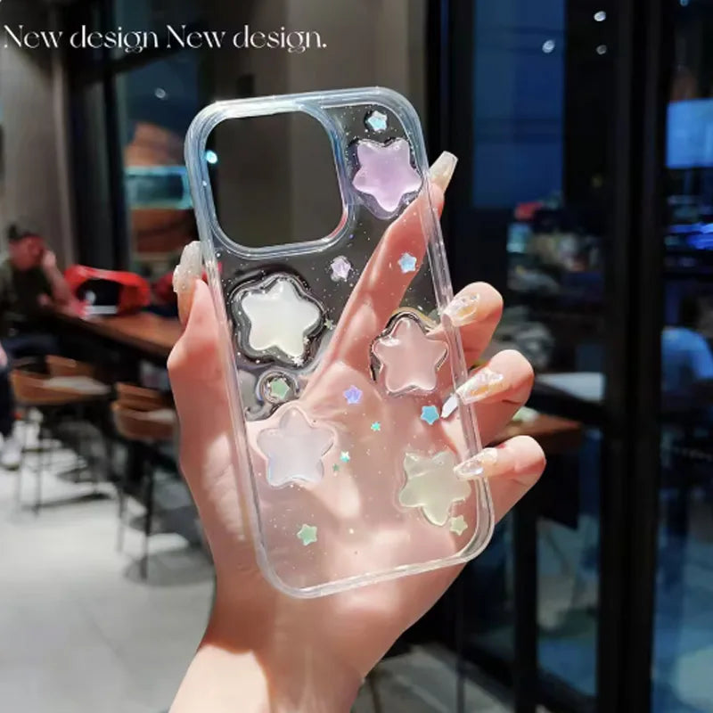 Super Cute Glow in dark Case for iPhone 16 15 14 13 17 Pro Max Cases Shockproof IPhone 17 air Soft Cover 3D Star kawaii Coque