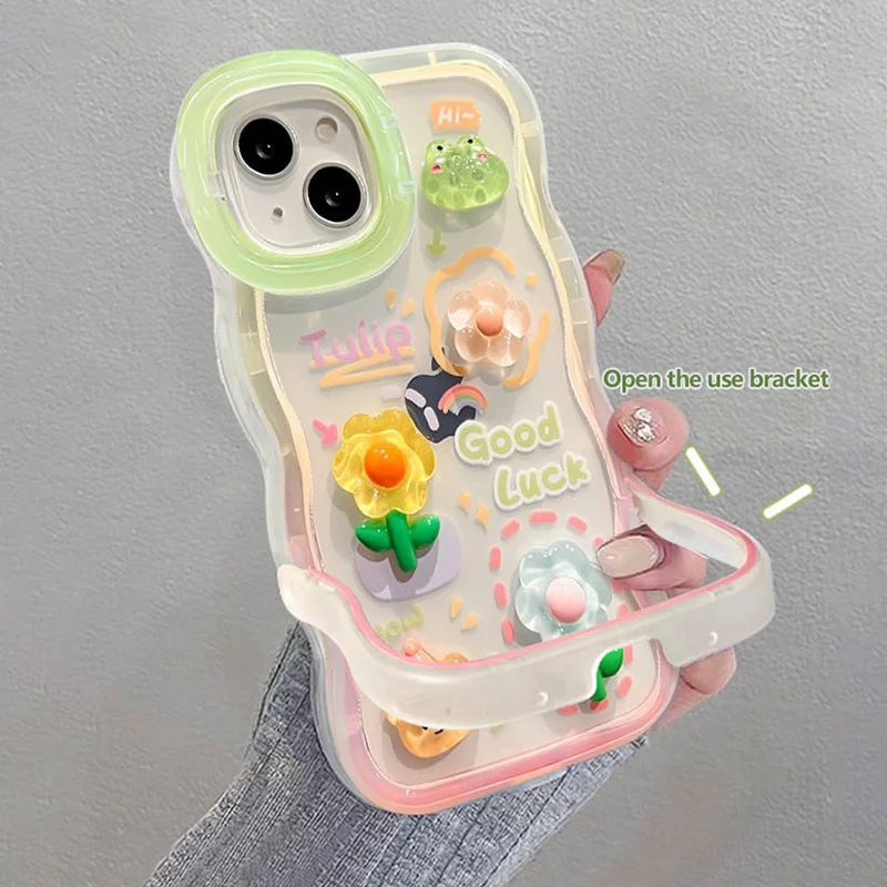 Q114-B - Cute 3D Frog Flower Phone Case With Rotating Stand