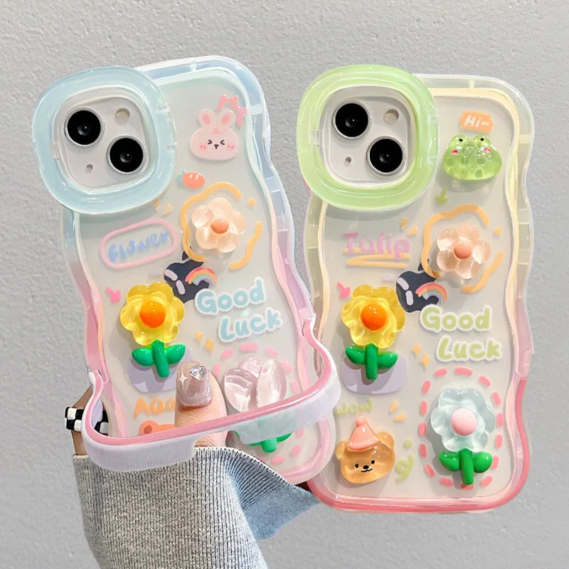 Q114-B - Cute 3D Frog Flower Phone Case With Rotating Stand