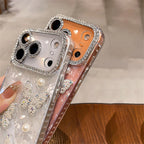 Rhinestone Glitter Lens Shell Pattern Phone Case for iPhone 17 Air 16 15 14 13 12 Pro Max Pearl Butterfly Diamond Camera Cover - Q017