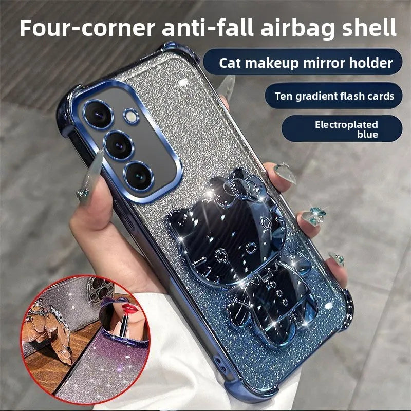 Luxury Glitter Mirror Hello Kitty Stand Phone Case For Samsung A57 A37 A27 A17 A07 A56 A36 A26 A16 A06 A55 A35 A25 A15 A05 Cover