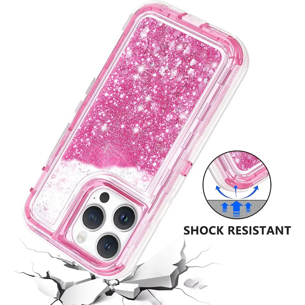 3IN1 OTT Heavy Duty Glitter Liquid Quicksand Box Phone Case For iPhone 18 17Air 16 15 14 Pro Max Military Grade Shockproof Cover - Q119