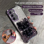 Luxury Glitter Mirror Hello Kitty Stand Phone Case For Samsung A57 A37 A27 A17 A07 A56 A36 A26 A16 A06 A55 A35 A25 A15 A05 Cover
