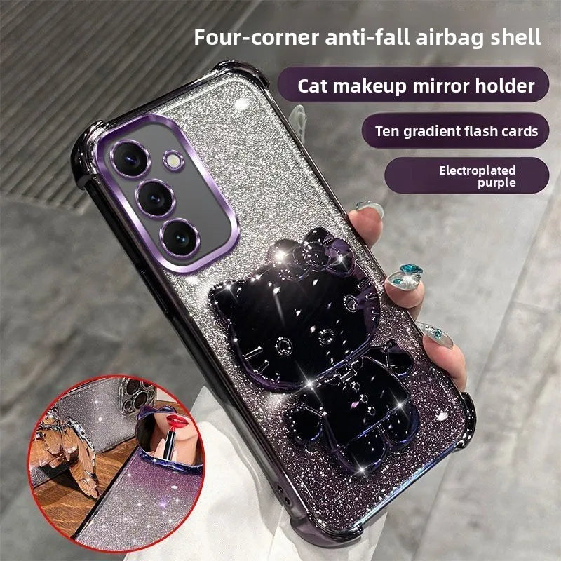 Luxury Glitter Mirror Hello Kitty Stand Phone Case For Samsung A57 A37 A27 A17 A07 A56 A36 A26 A16 A06 A55 A35 A25 A15 A05 Cover