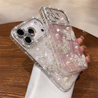 Rhinestone Glitter Lens Shell Pattern Phone Case for iPhone 17 Air 16 15 14 13 12 Pro Max Pearl Butterfly Diamond Camera Cover - Q017