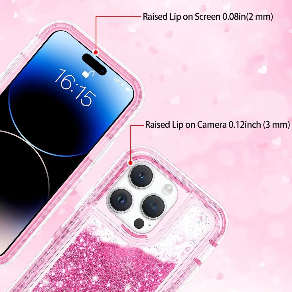 3IN1 OTT Heavy Duty Glitter Liquid Quicksand Box Phone Case For iPhone 18 17Air 16 15 14 Pro Max Military Grade Shockproof Cover - Q119