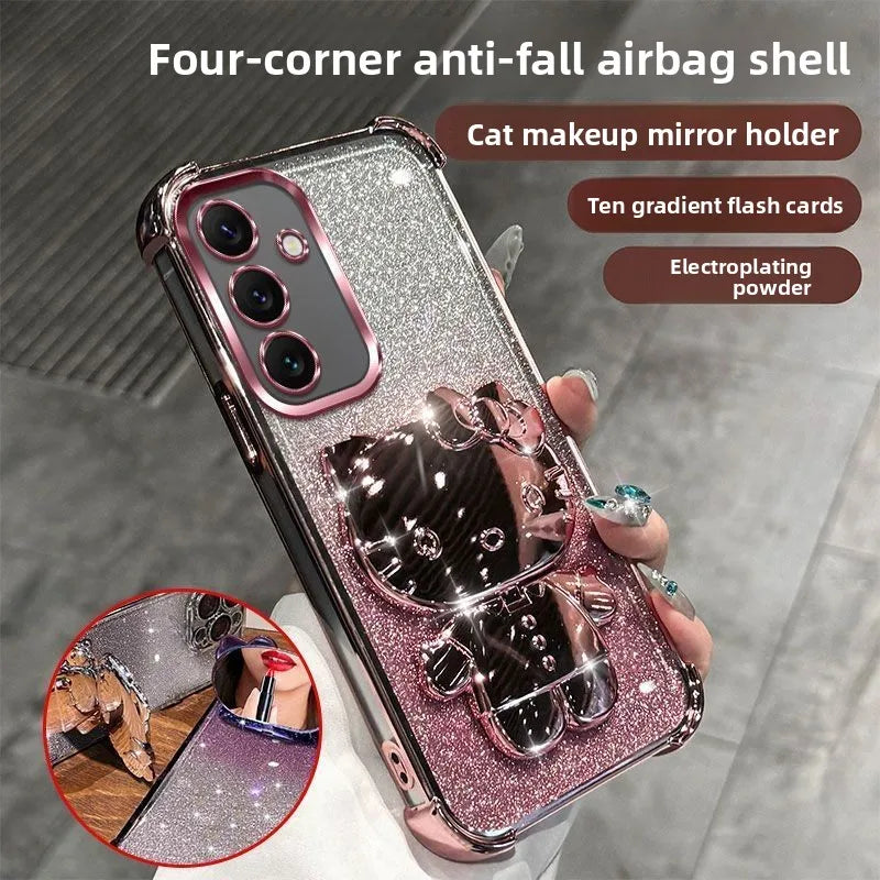 Luxury Glitter Mirror Hello Kitty Stand Phone Case For Samsung A57 A37 A27 A17 A07 A56 A36 A26 A16 A06 A55 A35 A25 A15 A05 Cover