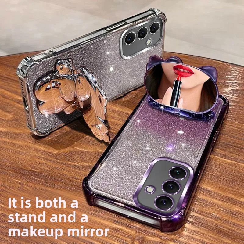 Luxury Glitter Mirror Hello Kitty Stand Phone Case For Samsung A57 A37 A27 A17 A07 A56 A36 A26 A16 A06 A55 A35 A25 A15 A05 Cover