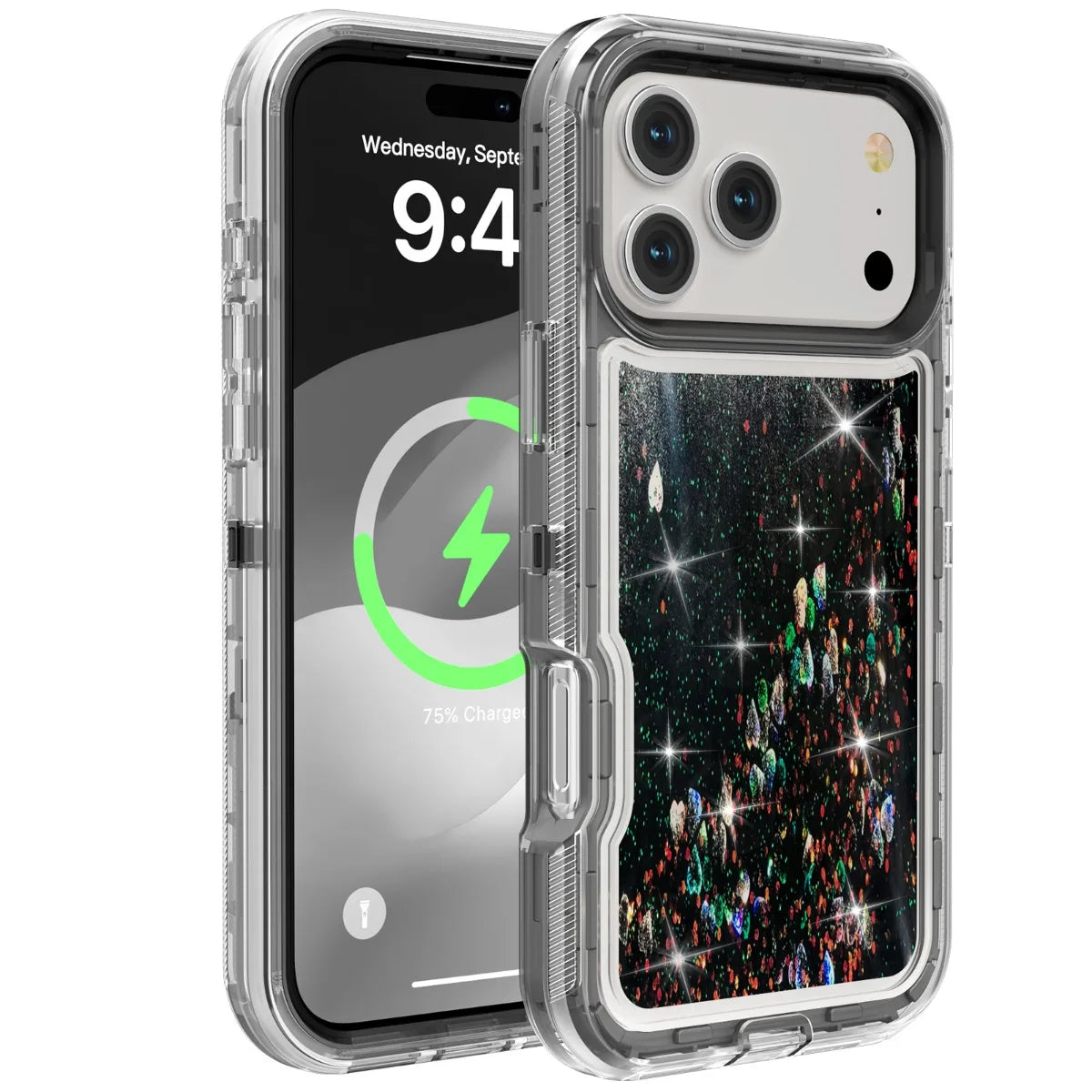 3IN1 OTT Heavy Duty Glitter Liquid Quicksand Box Phone Case For iPhone 18 17Air 16 15 14 Pro Max Military Grade Shockproof Cover - Q119