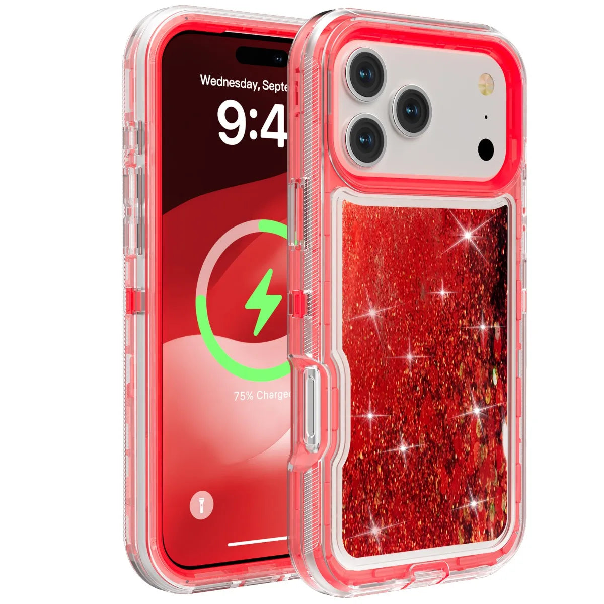 3IN1 OTT Heavy Duty Glitter Liquid Quicksand Box Phone Case For iPhone 18 17Air 16 15 14 Pro Max Military Grade Shockproof Cover - Q119