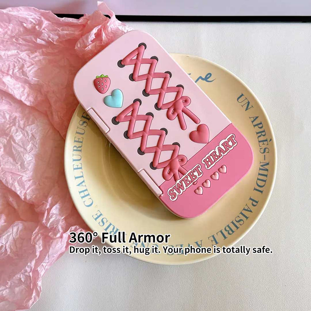 Cute Love Mirror Hot Pink clamshell silicone phone case for iPhone 16 15 Pro 14 13 Pro Max 15 Shockproof soft cover Girl Gift - Q214