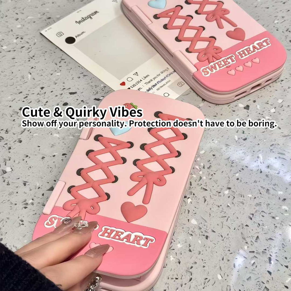 Cute Love Mirror Hot Pink clamshell silicone phone case for iPhone 16 15 Pro 14 13 Pro Max 15 Shockproof soft cover Girl Gift - Q214