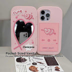 Cute Love Mirror Hot Pink clamshell silicone phone case for iPhone 16 15 Pro 14 13 Pro Max 15 Shockproof soft cover Girl Gift - Q214