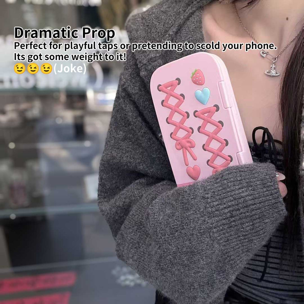 Cute Love Mirror Hot Pink clamshell silicone phone case for iPhone 16 15 Pro 14 13 Pro Max 15 Shockproof soft cover Girl Gift - Q214