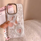 S105 - Romantic Epoxy Resin Phone Case with 3D Hearts & Butterflies – Cute Girly Style Soft TPU Bumper, Sparkle Finish