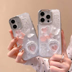 S105 - Romantic Epoxy Resin Phone Case with 3D Hearts & Butterflies – Cute Girly Style Soft TPU Bumper, Sparkle Finish